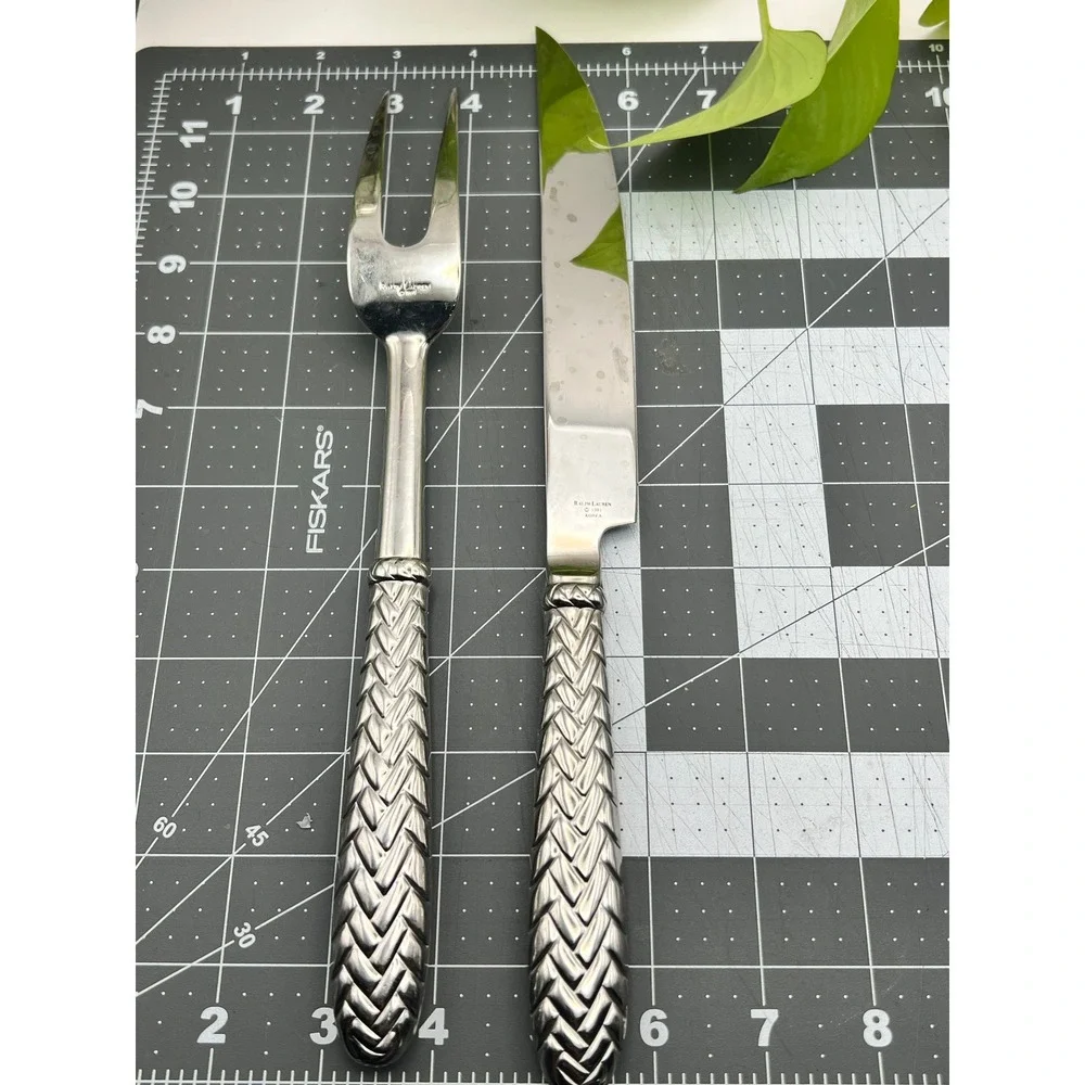 Ralph Lauren Equestrian Braid 2pc Roast Carving Set Silverplate 1991